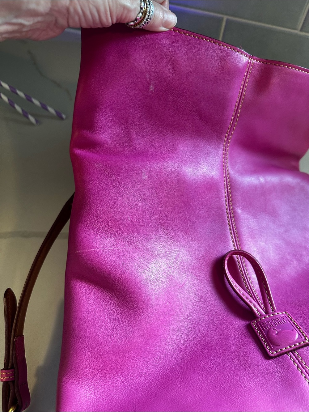 Women's Dooney &Bourke Hot Pink Leather Fold-Over Cross Body bag - Picture 10 of 14